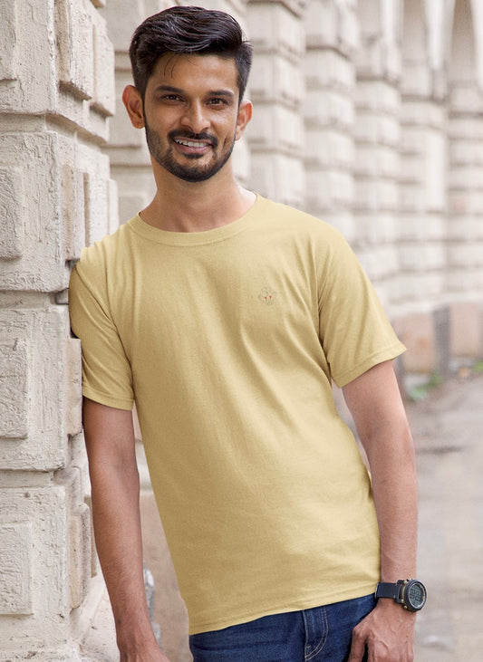 Desert Sand Elegance: Men’s Beige Plain T-Shirt