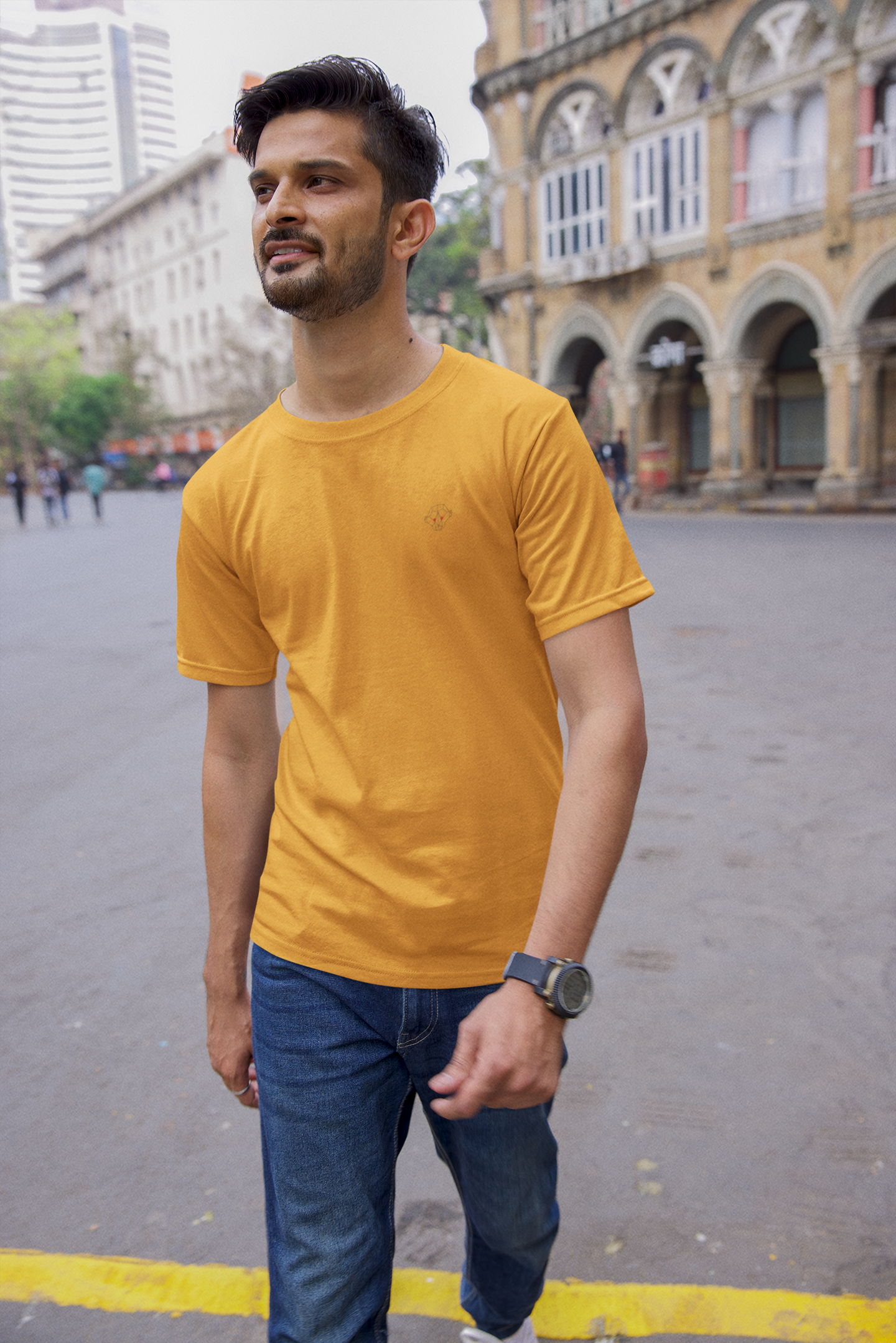 Sunlit Glow: Men's Golden Yellow Plain T-Shirt