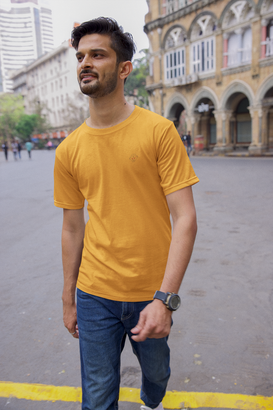 Sunlit Glow: Men's Golden Yellow Plain T-Shirt