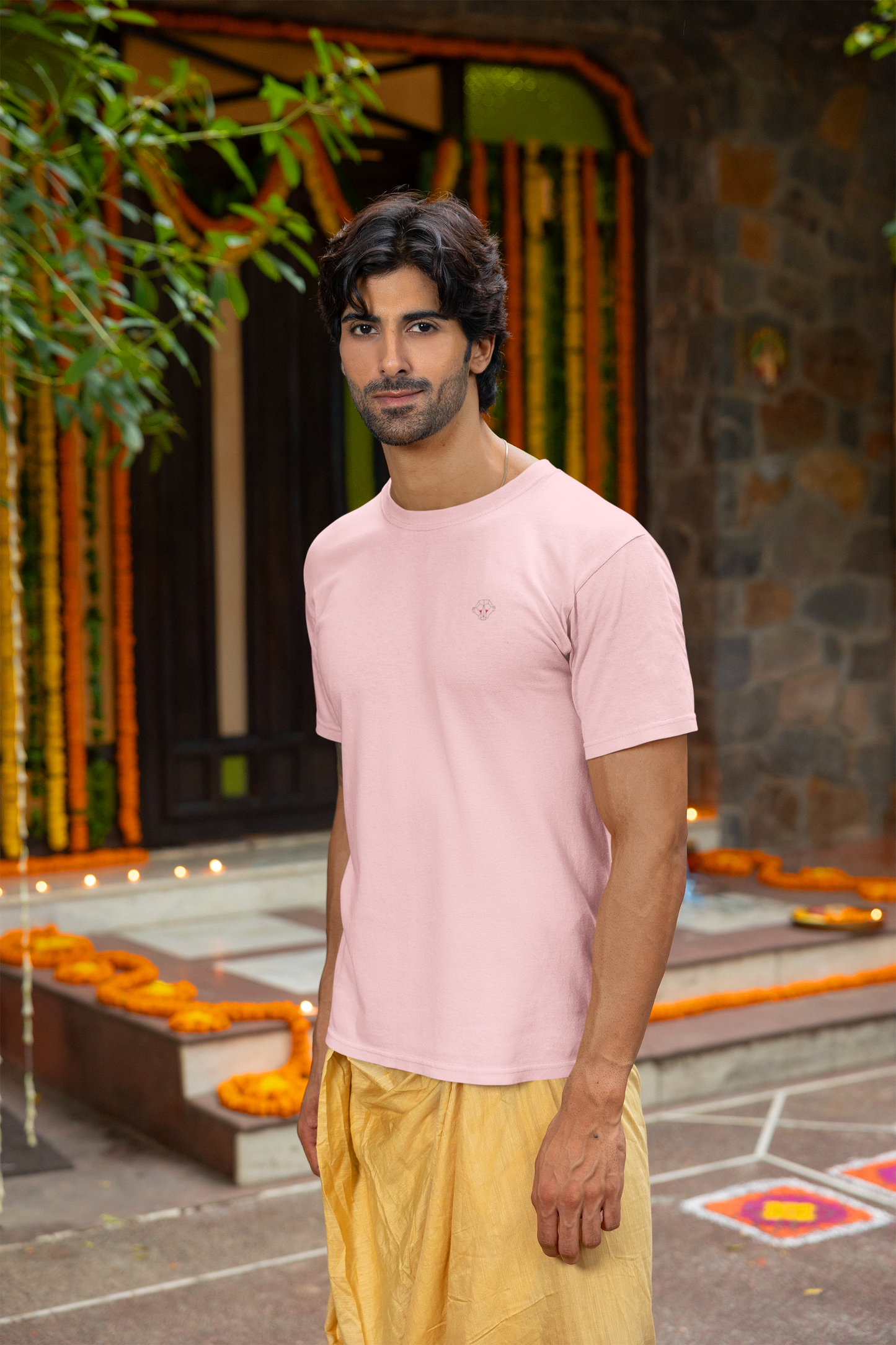 Blush Dreams: Men's Light Baby Pink Plain T-Shirt