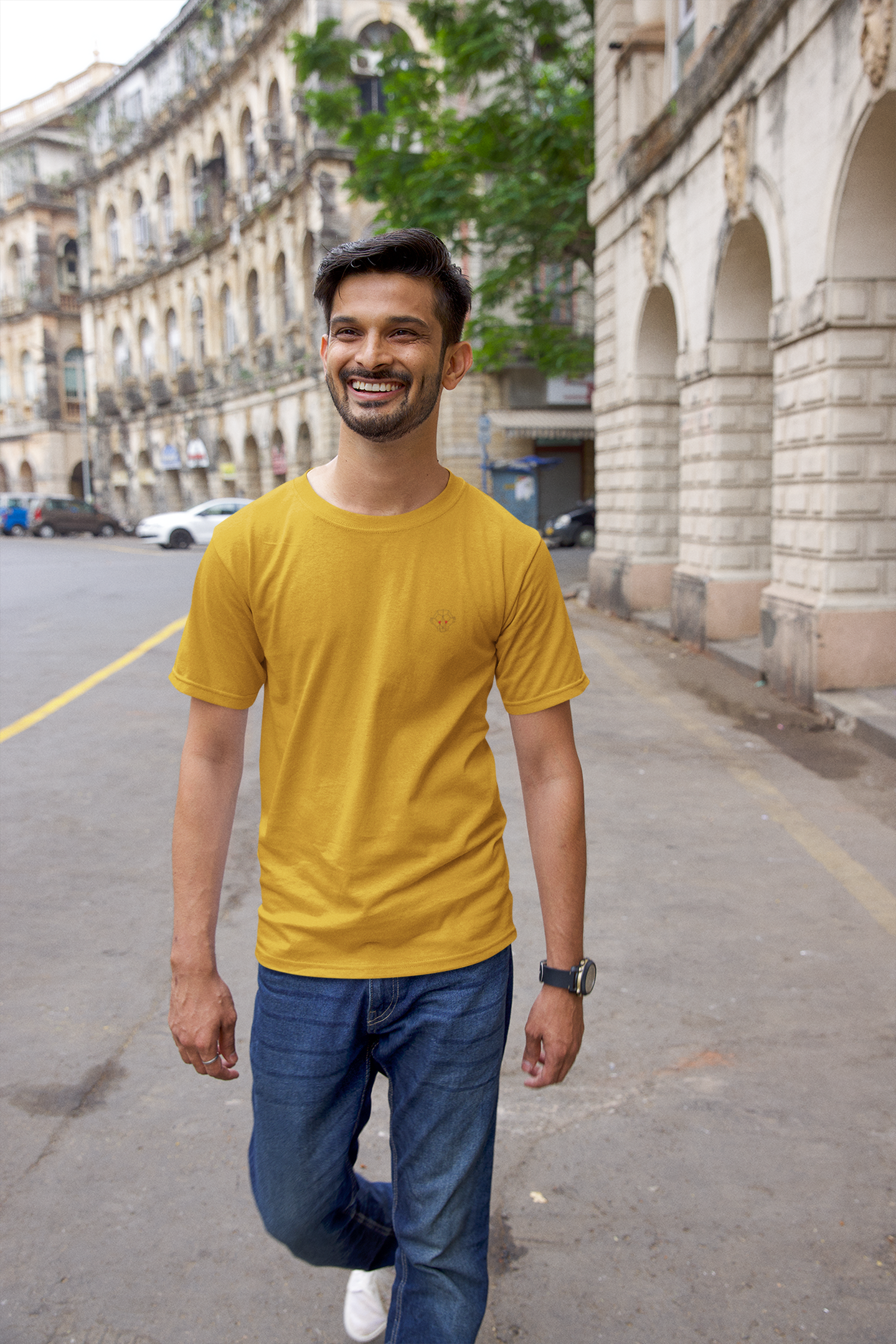 Golden Glow: Men's Mustard Yellow Plain T-Shirt