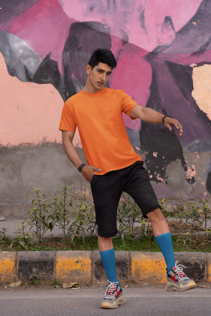 Sunny Splash: Men's Orange Plain T-Shirt