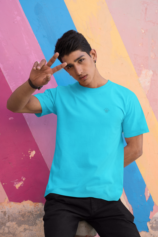 Sky's Palette: Men's Sky Blue Plain T-Shirt