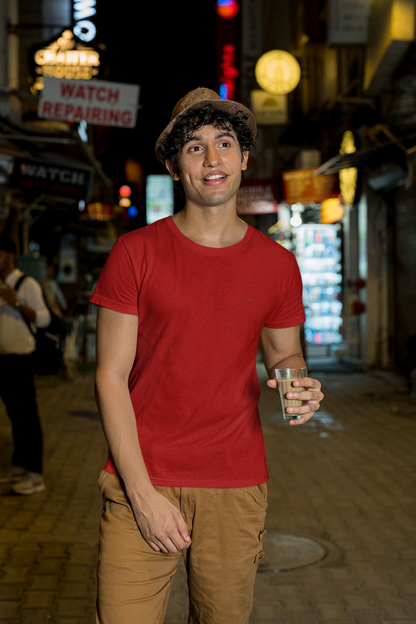 Fiery Passion: Men's Red Plain T-Shirt