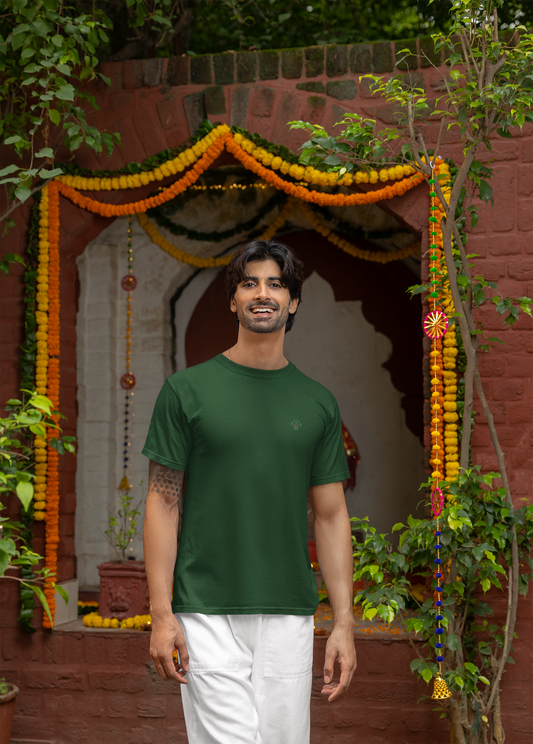 Leafy Elegance: Men’s Bottle Green Plain T-Shirt