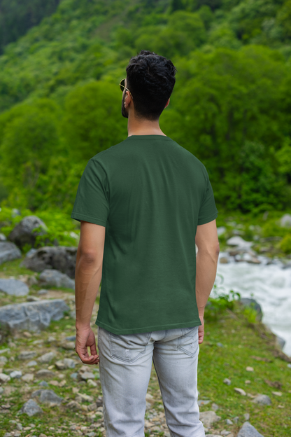 Leafy Elegance: Men’s Bottle Green Plain T-Shirt