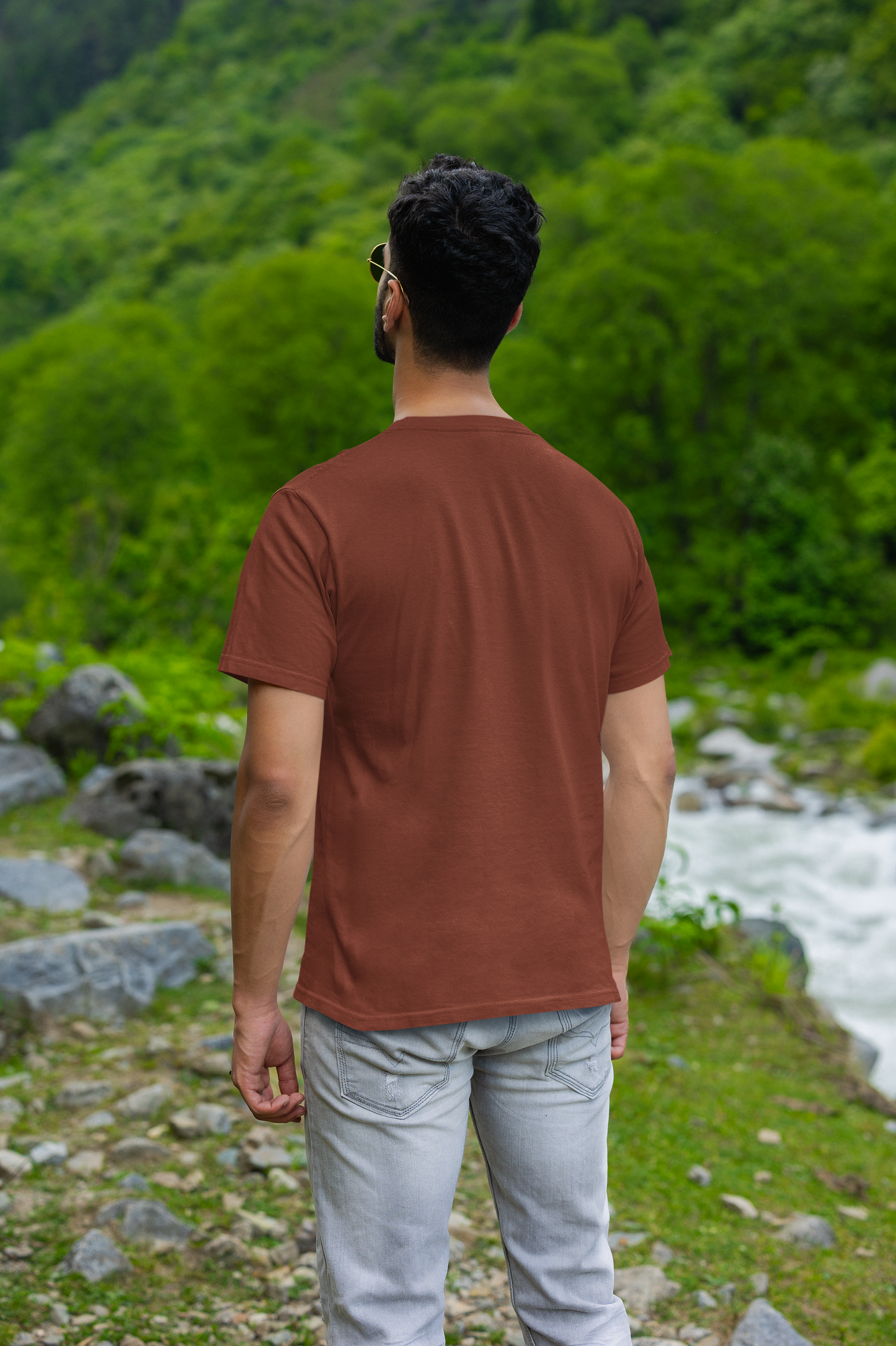 Rustic Crimson: Men's Brick Red Plain T-Shirt