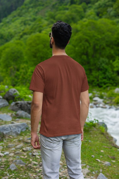 Rustic Crimson: Men's Brick Red Plain T-Shirt