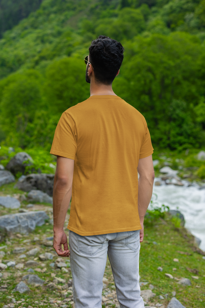 Golden Glow: Men's Mustard Yellow Plain T-Shirt