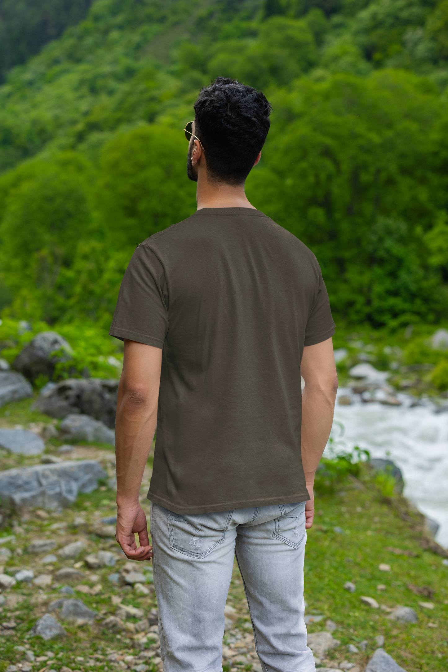 Natural Harmony: Men's Olive Green Plain T-Shirt