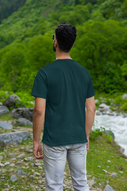 Coastal Serenity: Men's Petrol Blue Plain T-Shirt