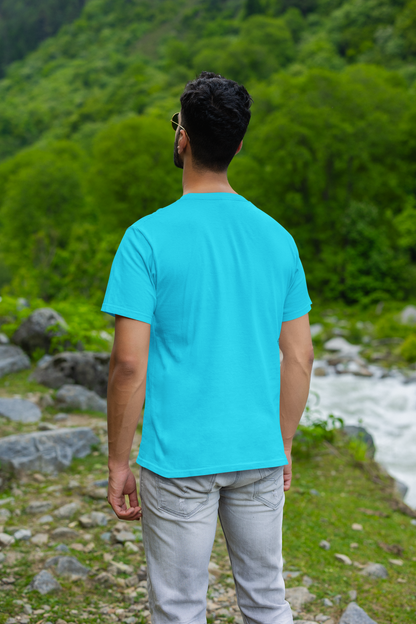 Sky's Palette: Men's Sky Blue Plain T-Shirt