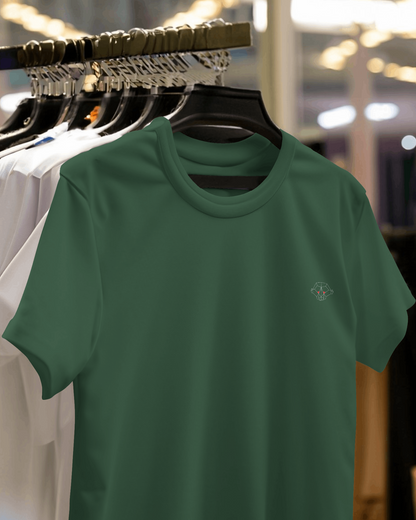 Leafy Elegance: Men’s Bottle Green Plain T-Shirt