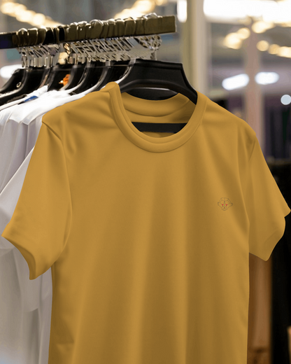 Golden Glow: Men's Mustard Yellow Plain T-Shirt